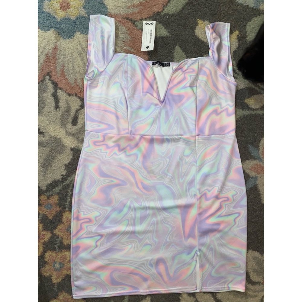BOOHOO PLUS PASTEL TIE DYE-ESQUE BODYCON DRESS